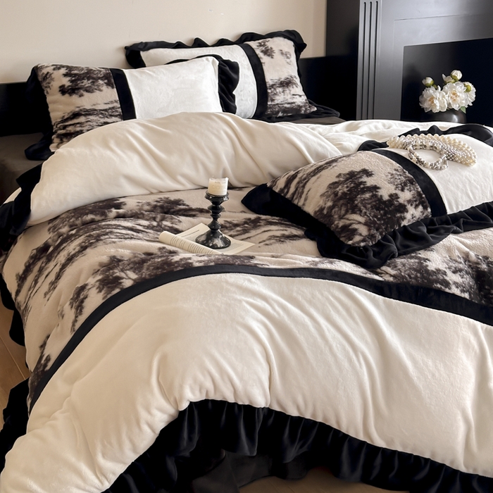 91家纺网 家纺一手货源 找家纺 子曰 2025新款A类法式轻奢赫本风兔绒牛奶绒四件套美拉德系 法式-赫本