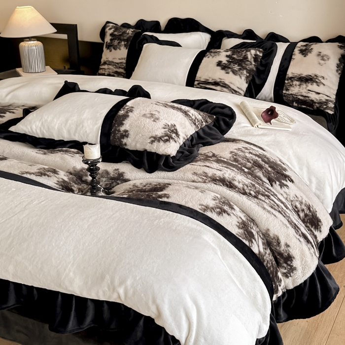 91家纺网 家纺一手货源 找家纺 子曰 2025新款A类法式轻奢赫本风兔绒牛奶绒四件套美拉德系 法式-赫本