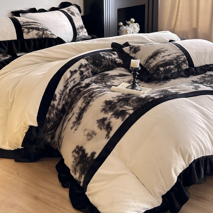 91家纺网 家纺一手货源 找家纺 子曰 2025新款A类法式轻奢赫本风兔绒牛奶绒四件套美拉德系 法式-赫本