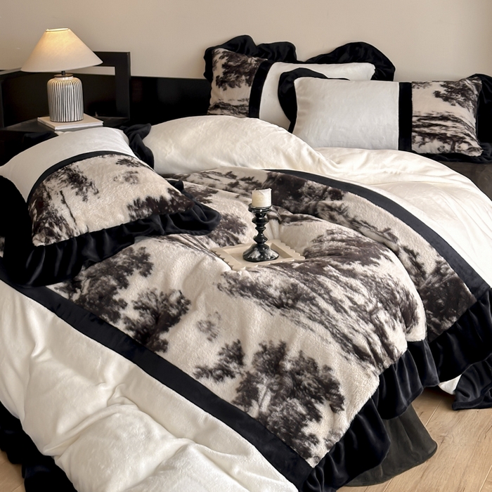 91家纺网 家纺一手货源 找家纺 子曰 2025新款A类法式轻奢赫本风兔绒牛奶绒四件套美拉德系 法式-赫本