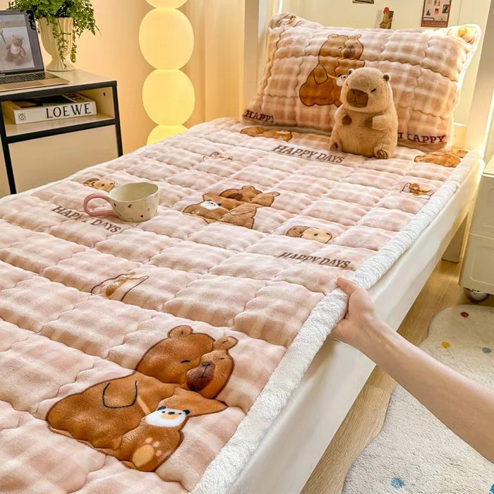 91家纺网 家纺一手货源 找家纺 优品惠 2025新款兔毛绒床垫学生床垫床褥子床护垫 格子熊