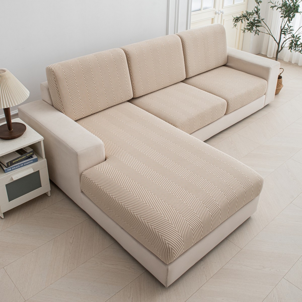 91家纺网 家纺一手货源 找家纺 飞翔家纺沙发套 2025新款人字格坐垫套 卡其色