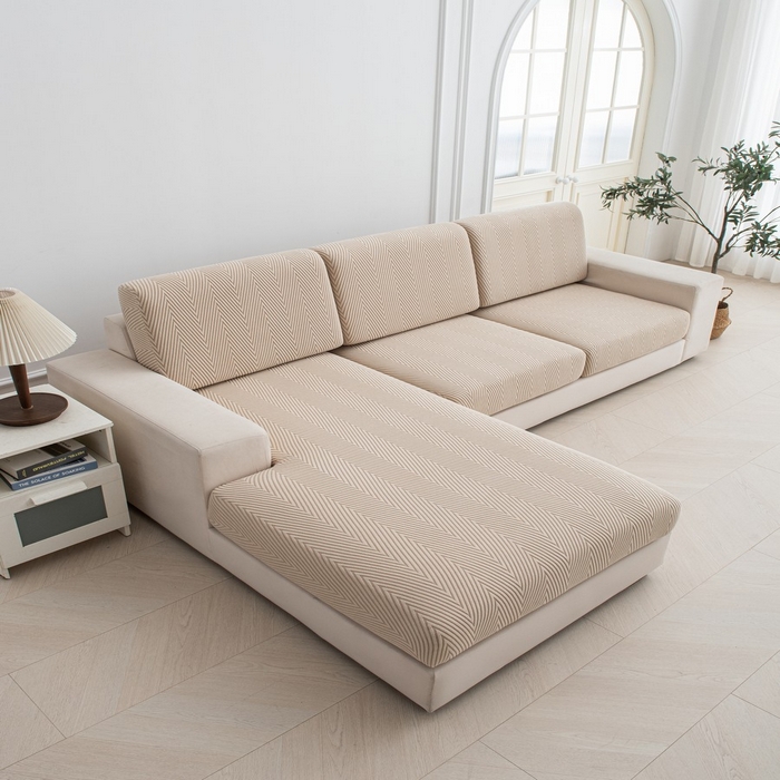 91家纺网 家纺一手货源 找家纺 飞翔家纺沙发套 2025新款人字格坐垫套 卡其色