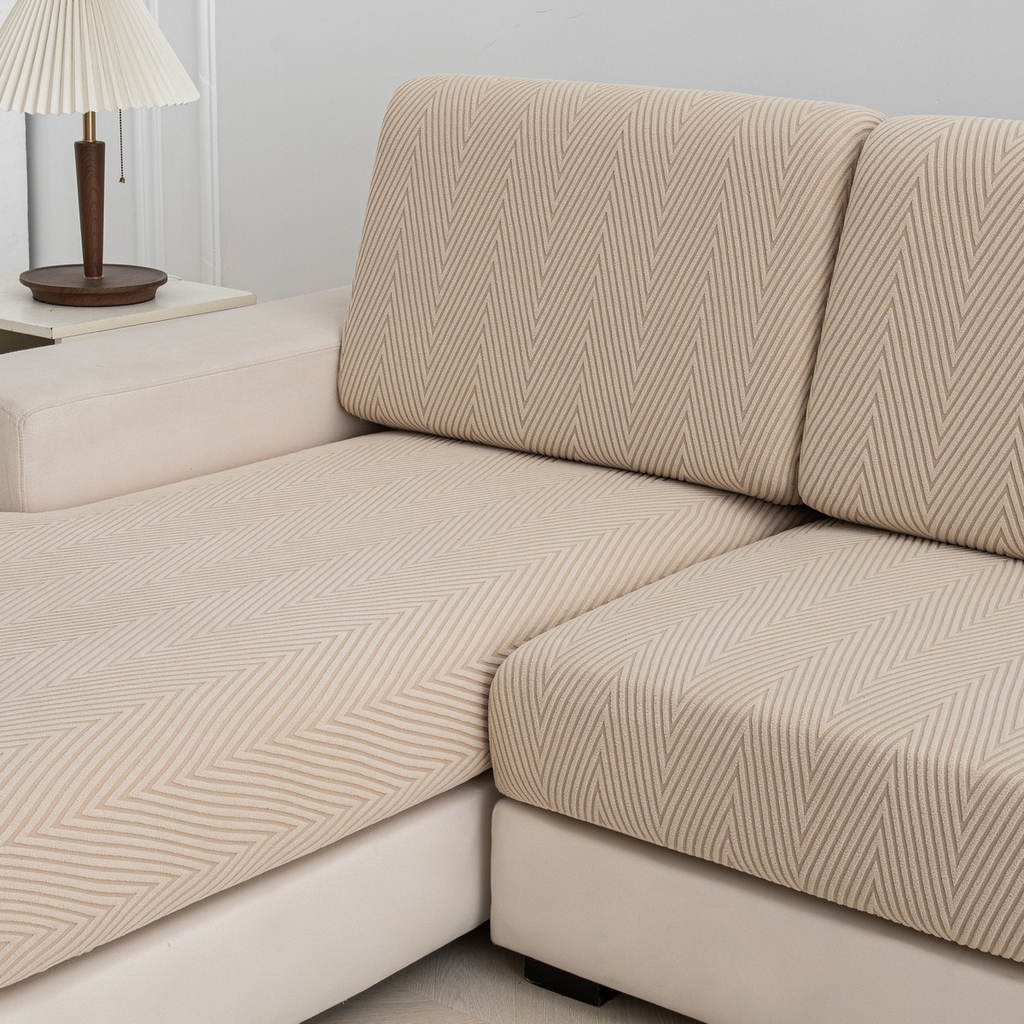 91家纺网 家纺一手货源 找家纺 飞翔家纺沙发套 2025新款人字格坐垫套 卡其色