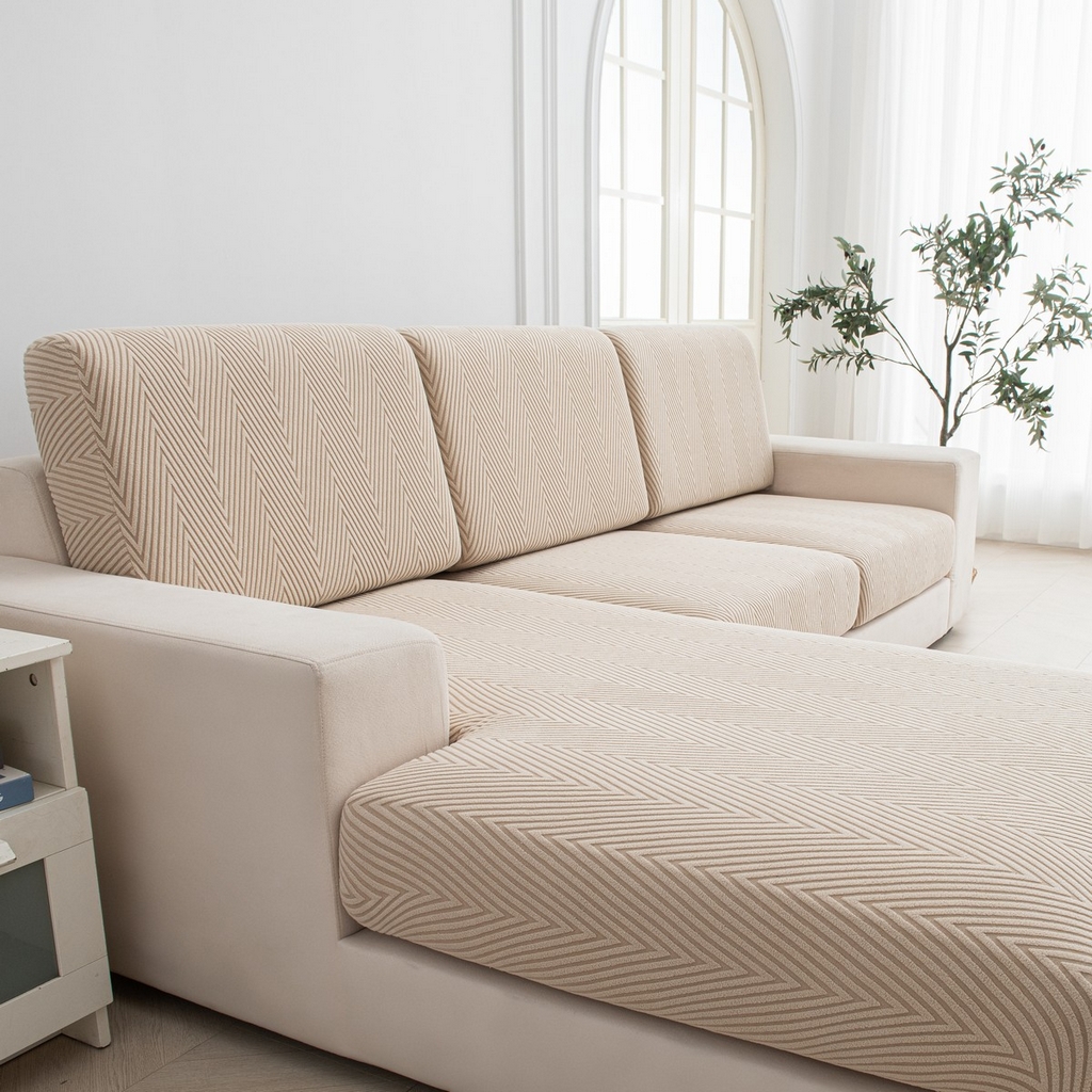 91家纺网 家纺一手货源 找家纺 飞翔家纺沙发套 2025新款人字格坐垫套 卡其色