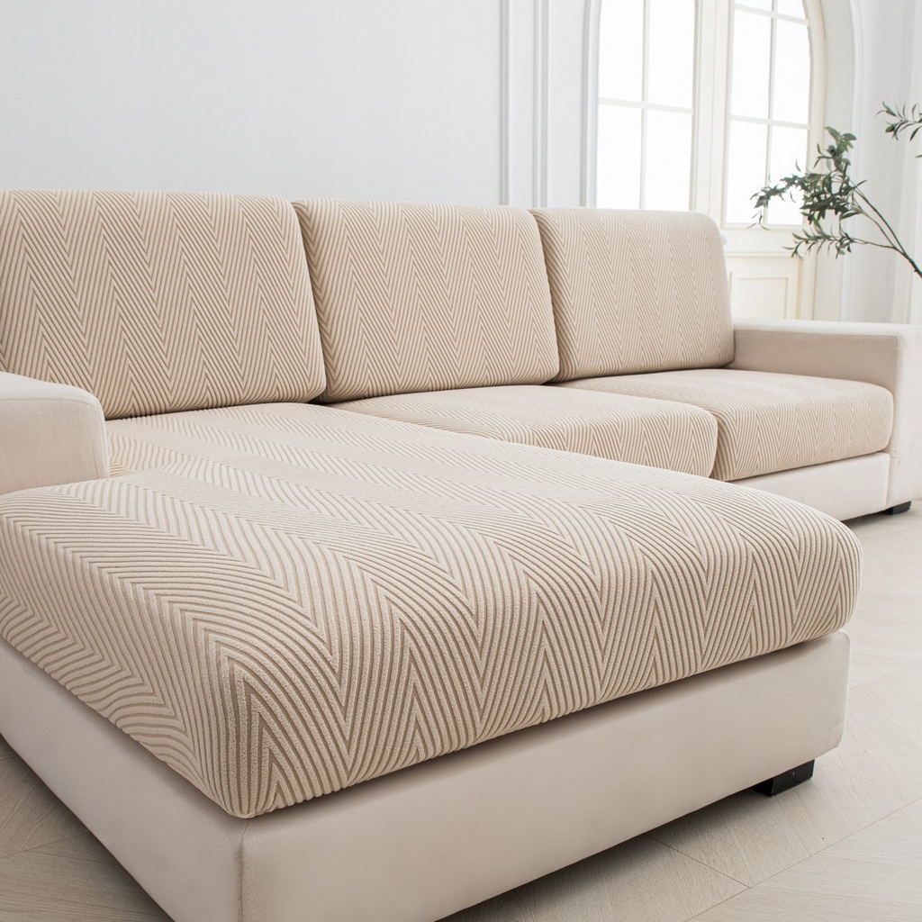 91家纺网 家纺一手货源 找家纺 飞翔家纺沙发套 2025新款人字格坐垫套 卡其色