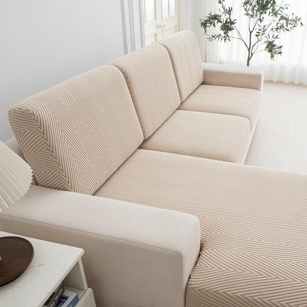 91家纺网 家纺一手货源 找家纺 飞翔家纺沙发套 2025新款人字格坐垫套 卡其色