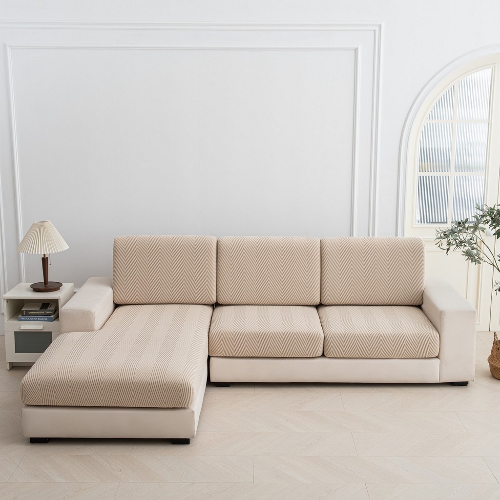 91家纺网 家纺一手货源 找家纺 飞翔家纺沙发套 2025新款人字格坐垫套 卡其色