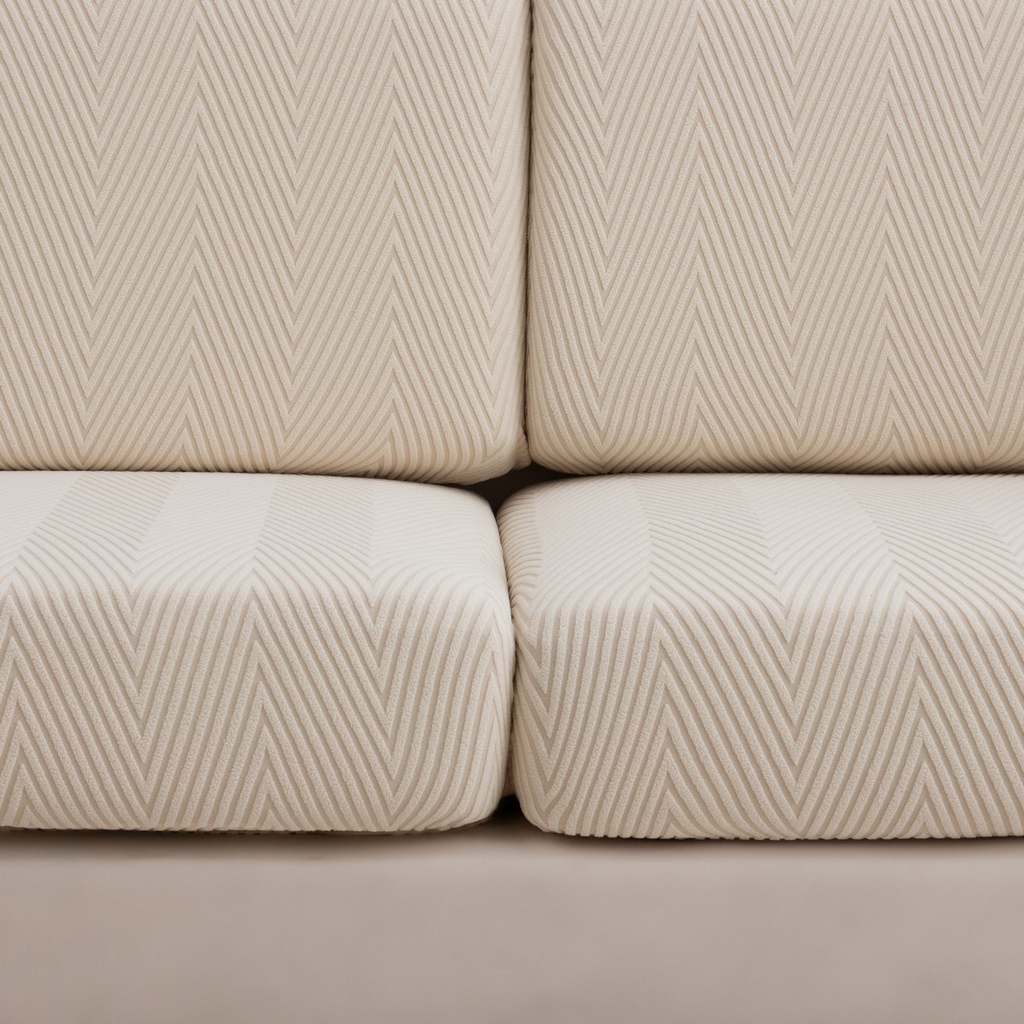 91家纺网 家纺一手货源 找家纺 飞翔家纺沙发套 2025新款人字格坐垫套 米黄色