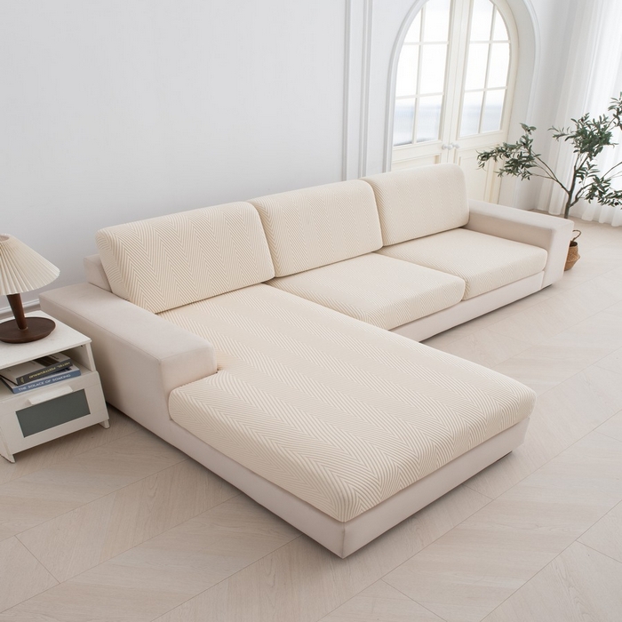 91家纺网 家纺一手货源 找家纺 飞翔家纺沙发套 2025新款人字格坐垫套 米黄色