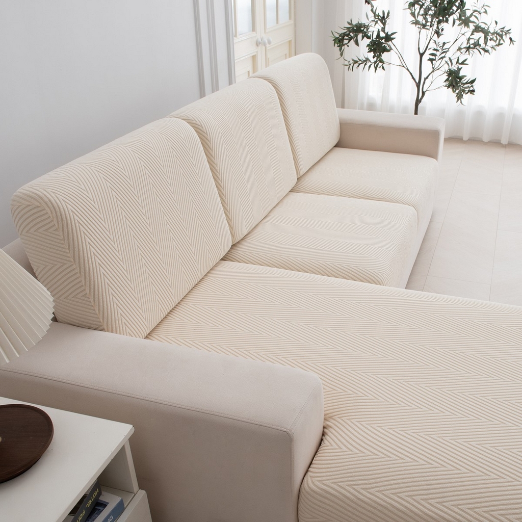 91家纺网 家纺一手货源 找家纺 飞翔家纺沙发套 2025新款人字格坐垫套 米黄色