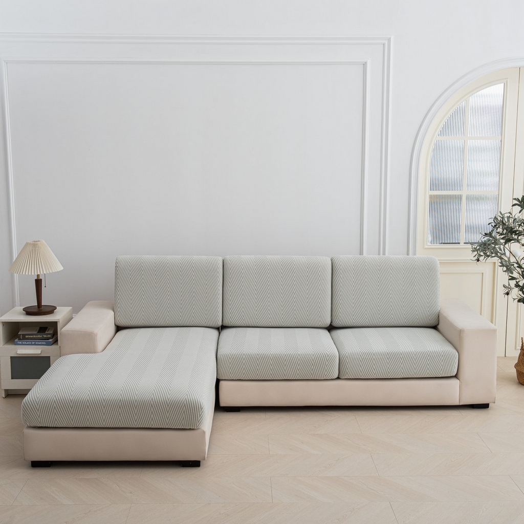 91家纺网 家纺一手货源 找家纺 飞翔家纺沙发套 2025新款人字格坐垫套 浅灰色