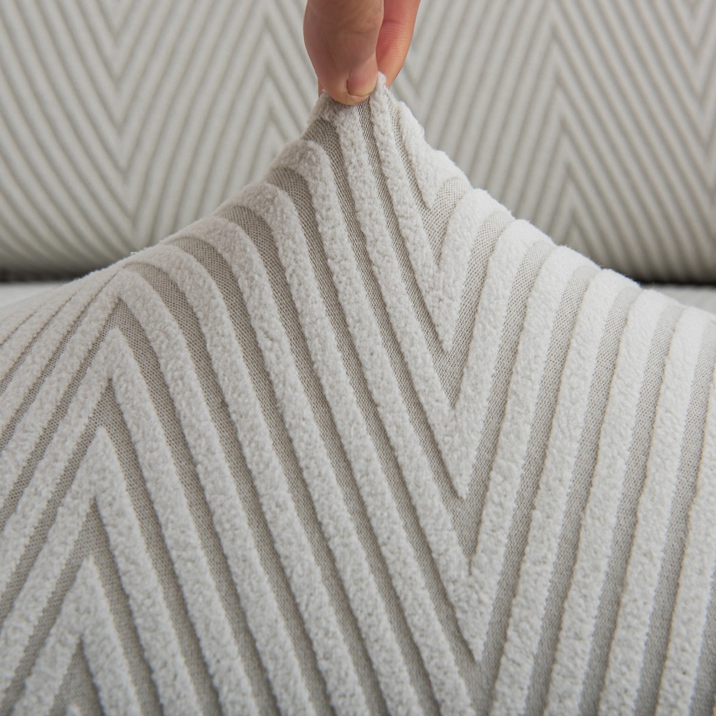 91家纺网 家纺一手货源 找家纺 飞翔家纺沙发套 2025新款人字格坐垫套 浅灰色