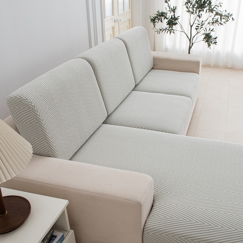 91家纺网 家纺一手货源 找家纺 飞翔家纺沙发套 2025新款人字格坐垫套 浅灰色