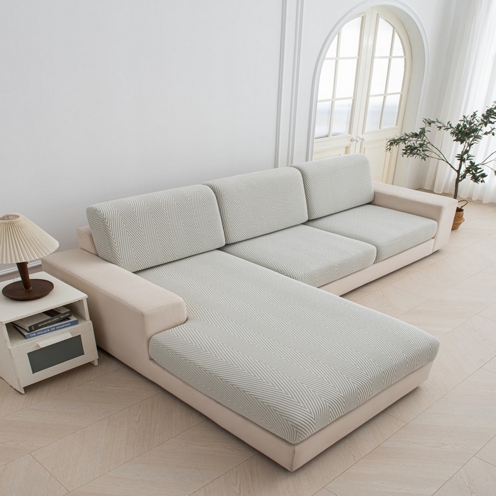 91家纺网 家纺一手货源 找家纺 飞翔家纺沙发套 2025新款人字格坐垫套 浅灰色