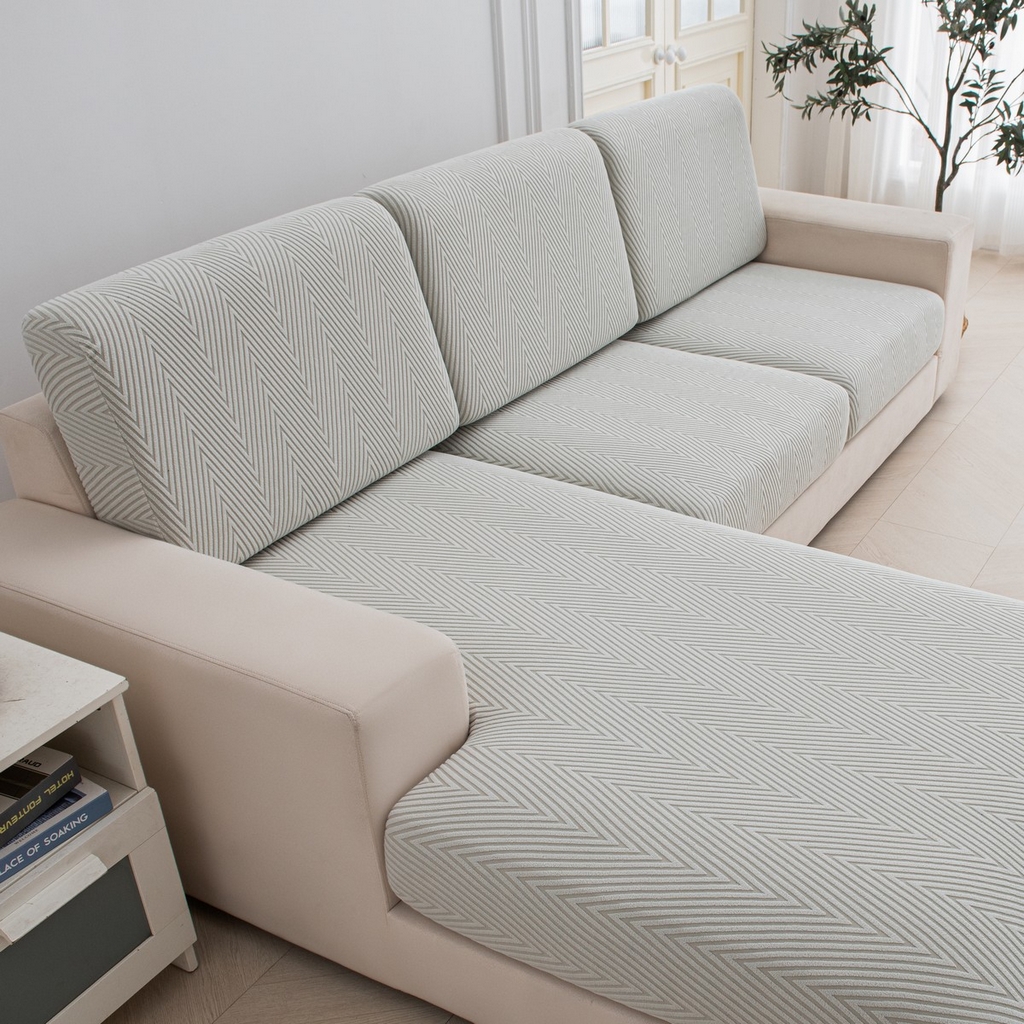 91家纺网 家纺一手货源 找家纺 飞翔家纺沙发套 2025新款人字格坐垫套 浅灰色