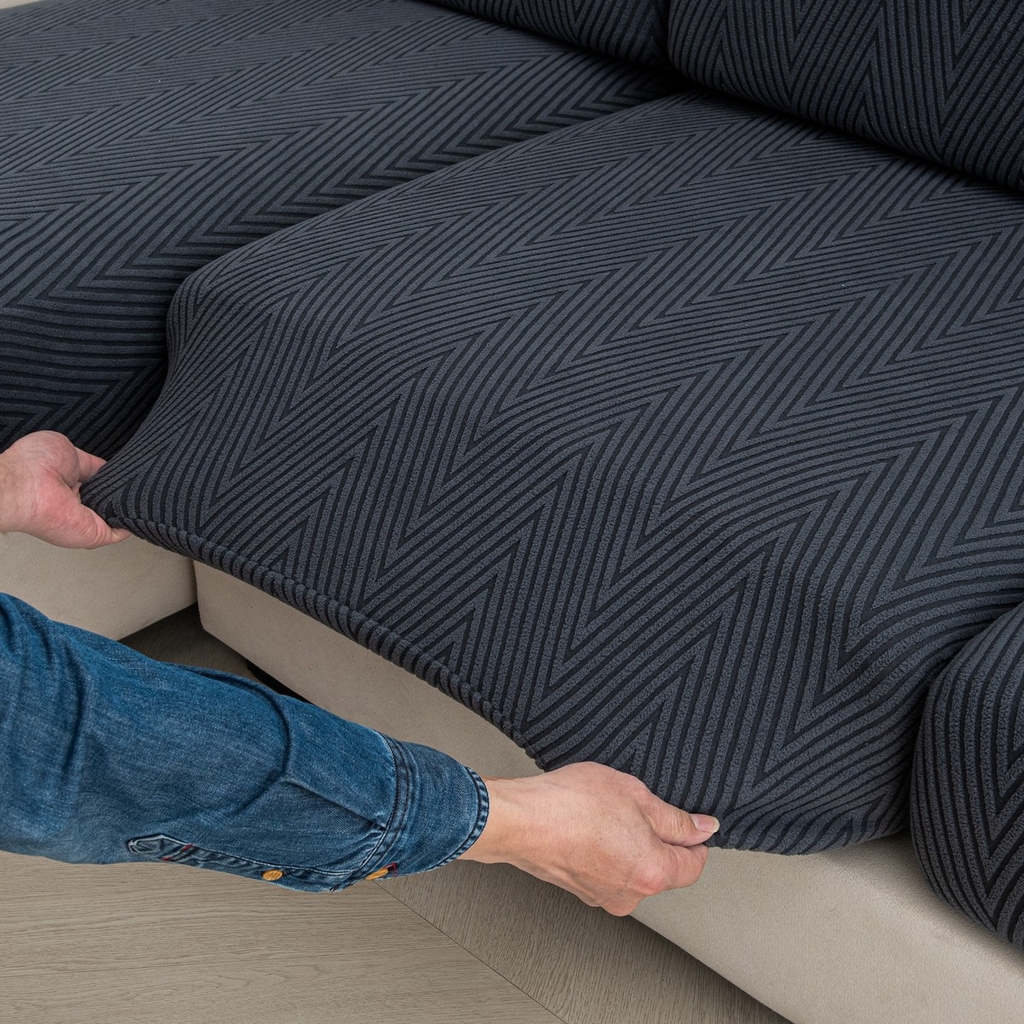 91家纺网 家纺一手货源 找家纺 飞翔家纺沙发套 2025新款人字格坐垫套 深灰色