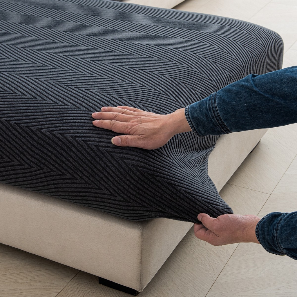 91家纺网 家纺一手货源 找家纺 飞翔家纺沙发套 2025新款人字格坐垫套 深灰色