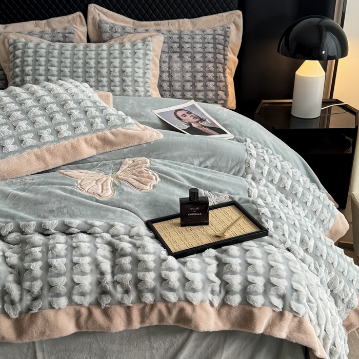 91家纺网 家纺一手货源 找家纺 优姿家纺 2025新品兔毛绣花保暖四件套-蝶梦芳华 蝶梦芳华-兰