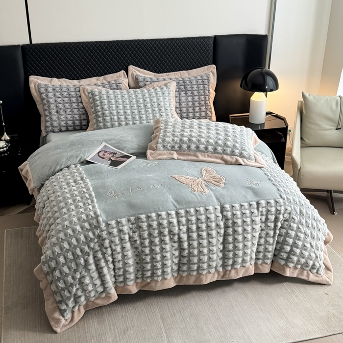 91家纺网 家纺一手货源 找家纺 优姿家纺 2025新品兔毛绣花保暖四件套-蝶梦芳华 蝶梦芳华-兰