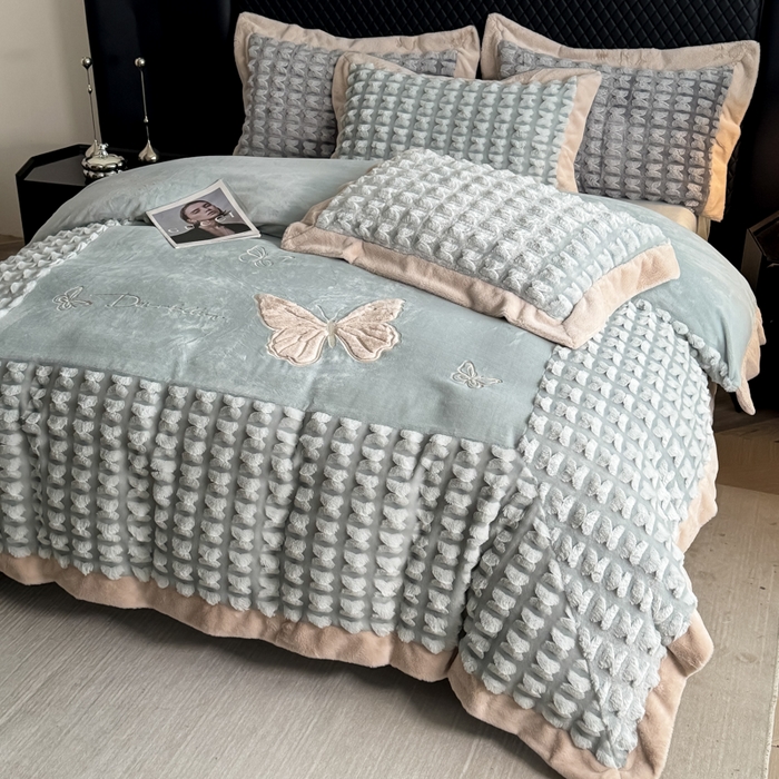 91家纺网 家纺一手货源 找家纺 优姿家纺 2025新品兔毛绣花保暖四件套-蝶梦芳华 蝶梦芳华-兰