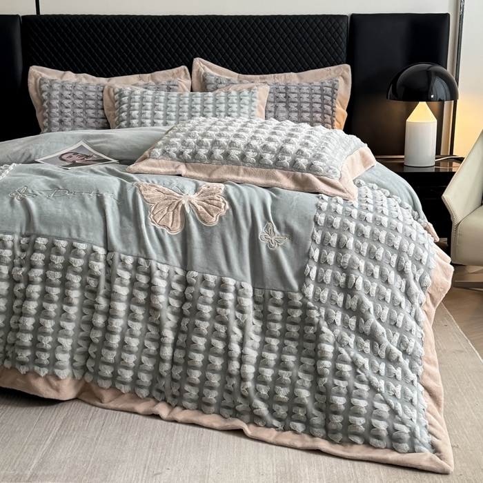 91家纺网 家纺一手货源 找家纺 优姿家纺 2025新品兔毛绣花保暖四件套-蝶梦芳华 蝶梦芳华-兰