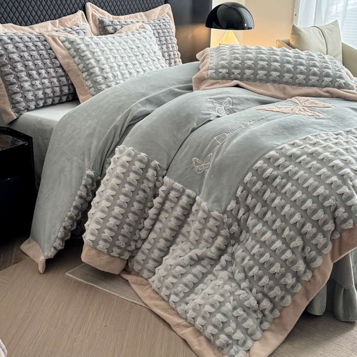 91家纺网 家纺一手货源 找家纺 优姿家纺 2025新品兔毛绣花保暖四件套-蝶梦芳华 蝶梦芳华-兰