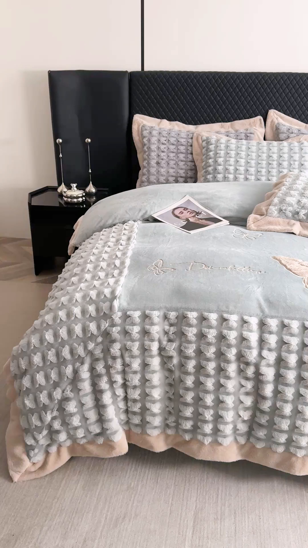 91家纺网 家纺一手货源 找家纺 优姿家纺 2025新品兔毛绣花保暖四件套-蝶梦芳华 蝶梦芳华-兰