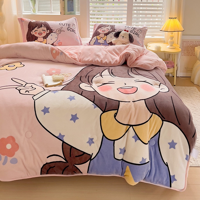 91家纺网 家纺一手货源 找家纺 （总）赛丽雅 2024年新款大版印花牛奶绒冬被被子被芯