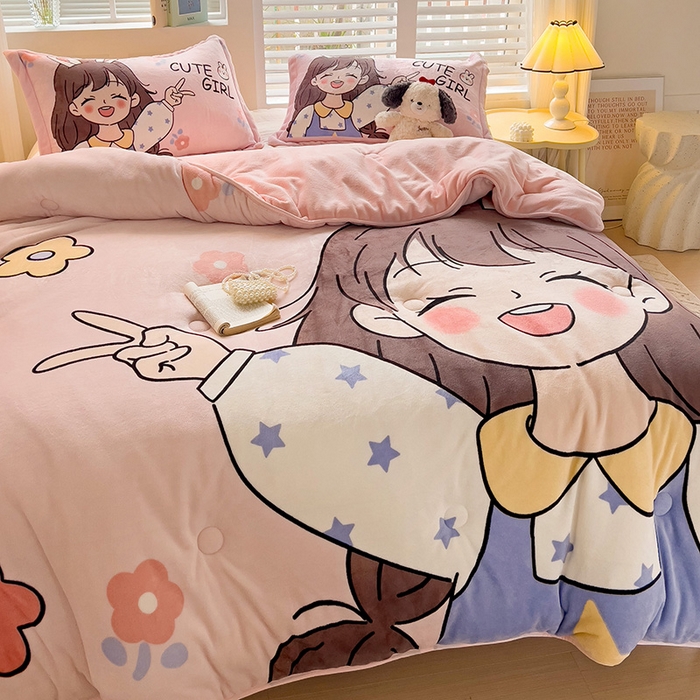 91家纺网 家纺一手货源 找家纺 （总）赛丽雅 2024年新款大版印花牛奶绒冬被被子被芯