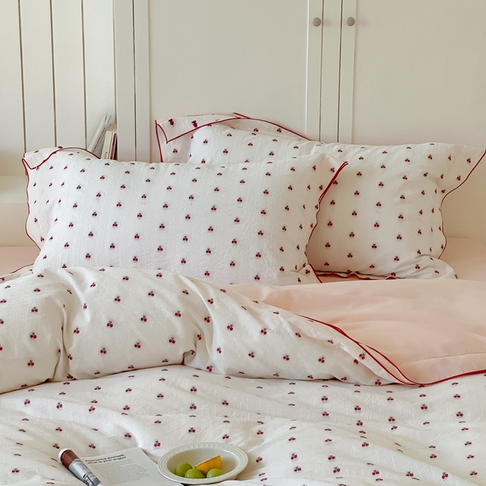 觅糖家纺 2025新款亲肤舒适水洗棉密拷提花四件套（会员-10元 控价劵后不得低于188/248/268） 樱桃粉