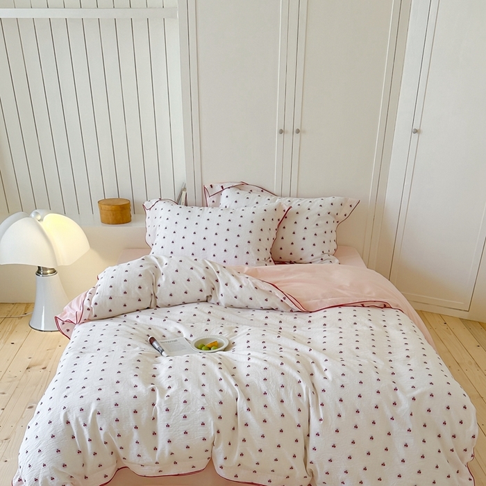 91家纺网 家纺一手货源 找家纺 觅糖家纺 2025新款亲肤舒适水洗棉密拷提花四件套（会员-10元 控价劵后不得低于188/248/268） 樱桃粉