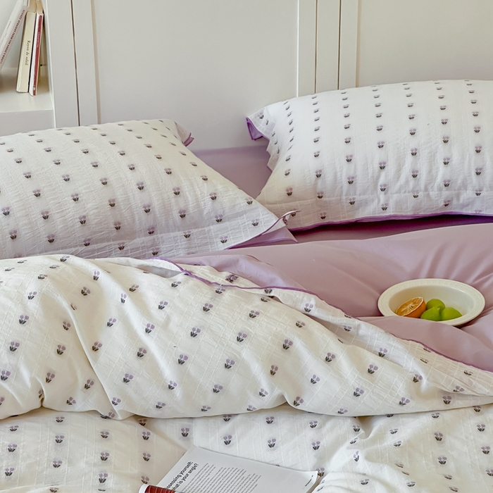 91家纺网 家纺一手货源 找家纺 觅糖家纺 2025新款亲肤舒适水洗棉密拷提花四件套（会员-10元 控价劵后不得低于188/248/268） 郁金香紫