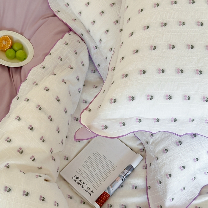 91家纺网 家纺一手货源 找家纺 觅糖家纺 2025新款亲肤舒适水洗棉密拷提花四件套（会员-10元 控价劵后不得低于188/248/268） 郁金香紫