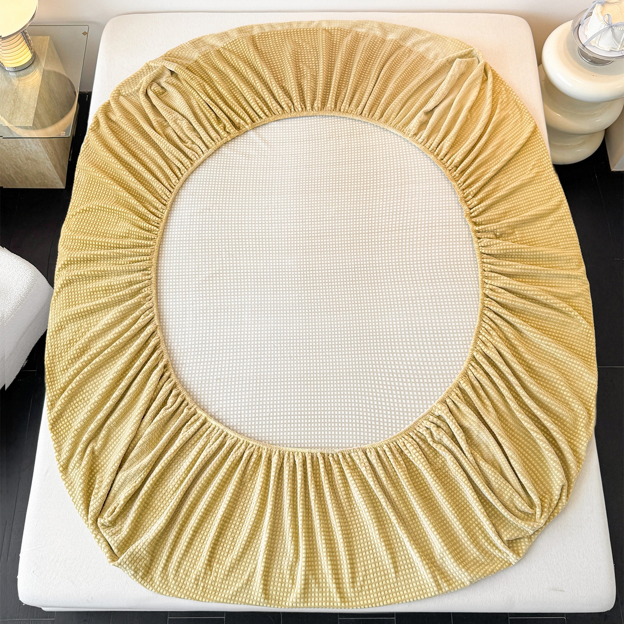 91家纺网 家纺一手货源 找家纺 如一 2025新款全消光230克烂花牛奶绒马卡龙系列床笠枕套三件套 马卡龙-咖黄