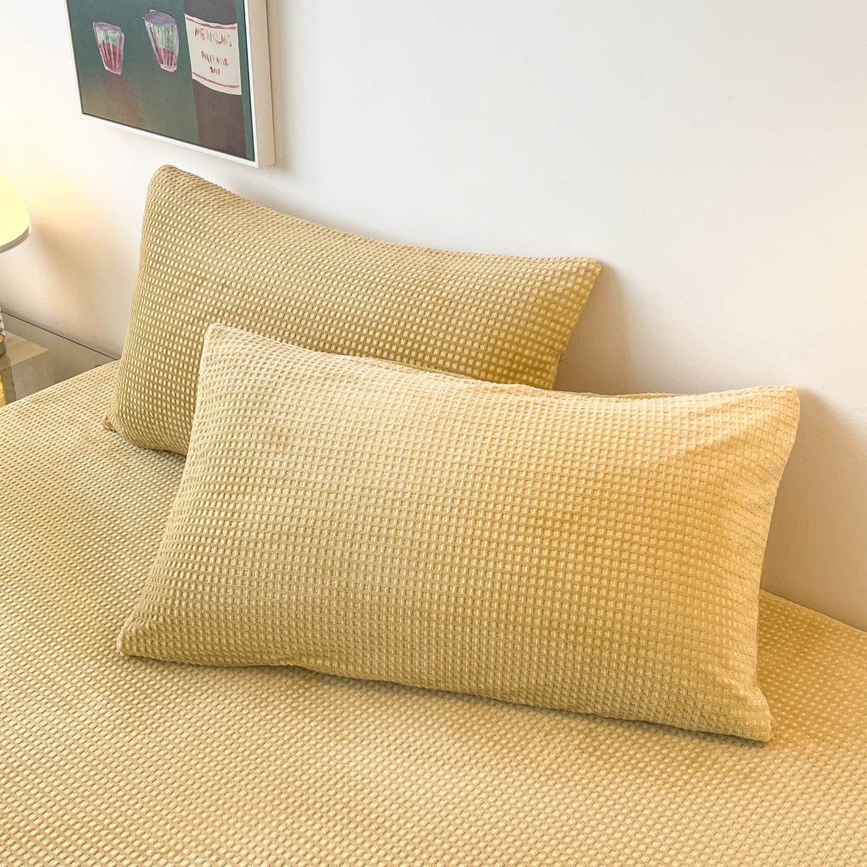 91家纺网 家纺一手货源 找家纺 如一 2025新款全消光230克烂花牛奶绒马卡龙系列床笠枕套三件套 马卡龙-咖黄