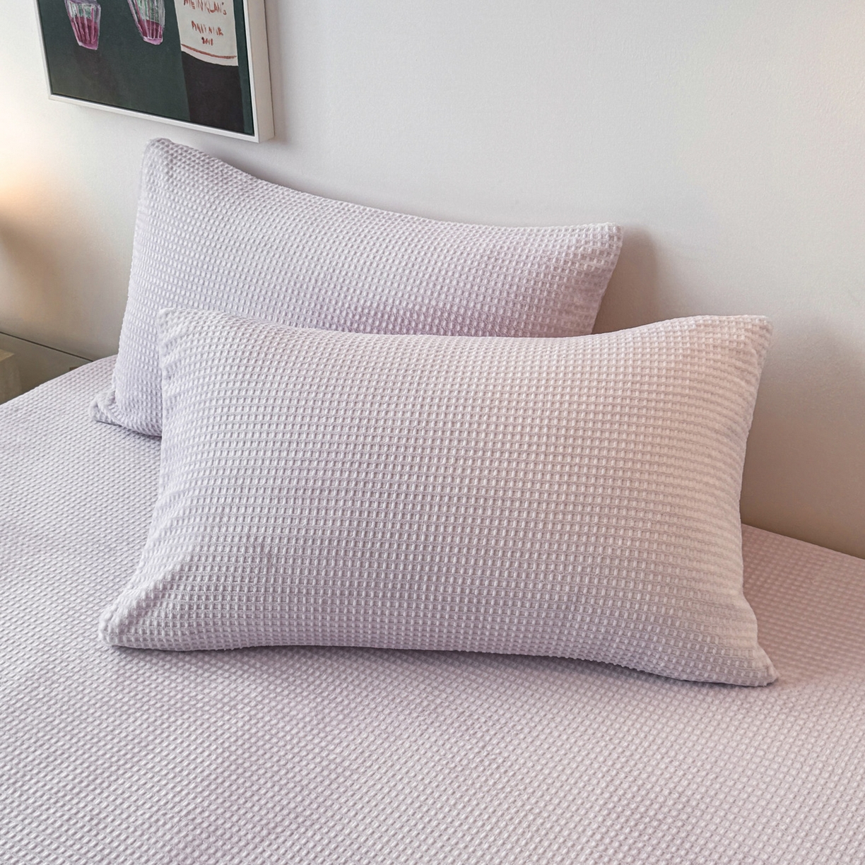 91家纺网 家纺一手货源 找家纺 如一 2025新款全消光230克烂花牛奶绒马卡龙系列床笠枕套三件套 马卡龙-紫白