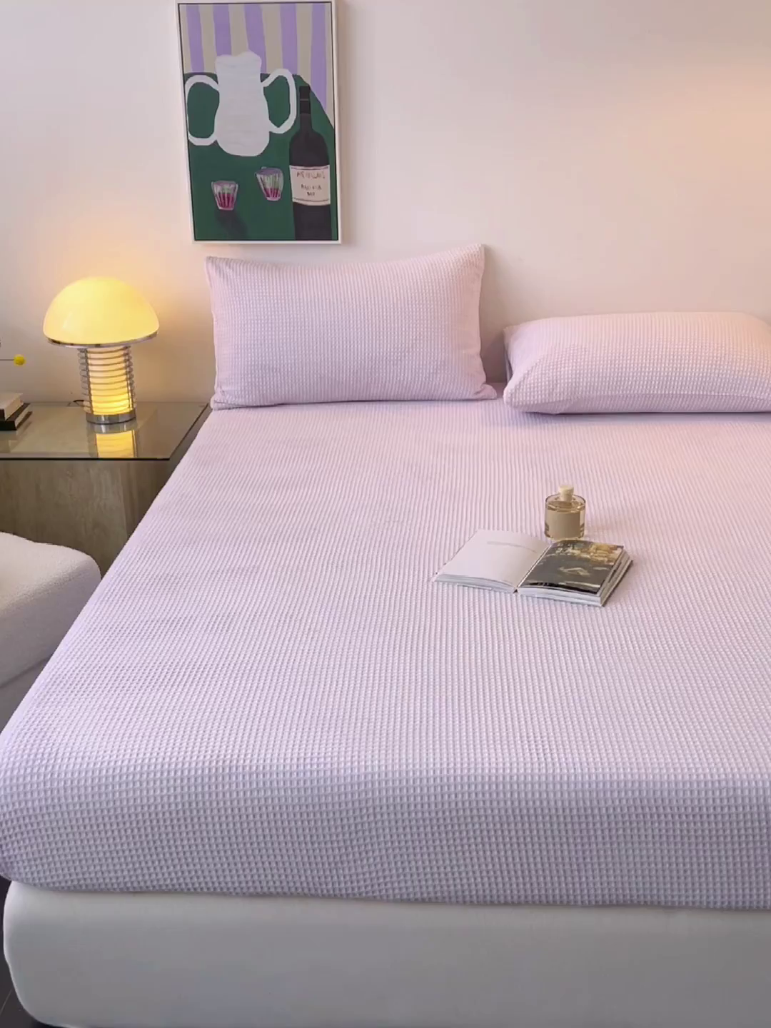 91家纺网 家纺一手货源 找家纺 如一 2025新款全消光230克烂花牛奶绒马卡龙系列床笠枕套三件套 马卡龙-紫白