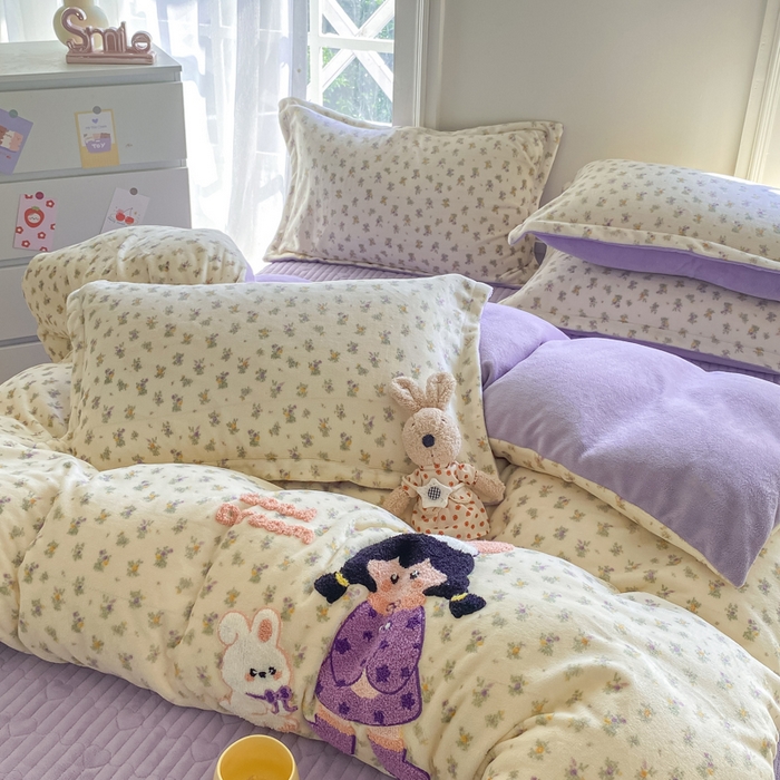 91家纺网 家纺一手货源 找家纺 （总）尚美 2025新款毛巾绣牛奶绒床盖加棉加厚四件套