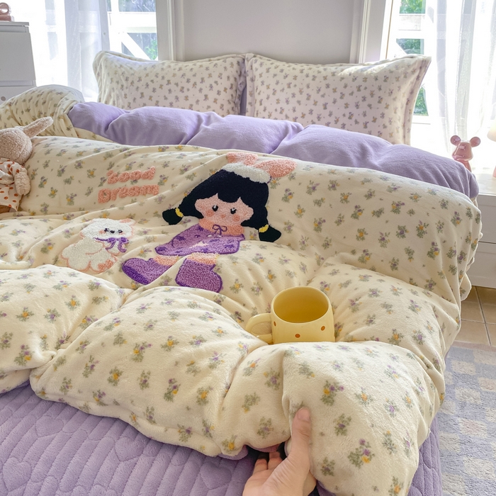 91家纺网 家纺一手货源 找家纺 （总）尚美 2025新款毛巾绣牛奶绒床盖加棉加厚四件套