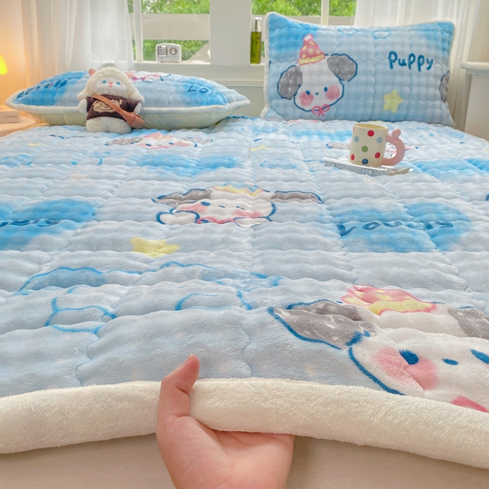 91家纺网 家纺一手货源 找家纺 （总）优品惠 2025新款兔毛绒泡泡牛奶绒床垫子夹棉床褥床盖床单加厚保暖