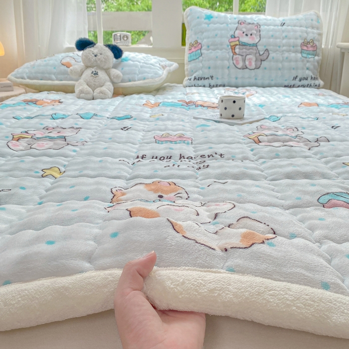 91家纺网 家纺一手货源 找家纺 （总）优品惠 2025新款兔毛绒泡泡牛奶绒床垫子夹棉床褥床盖床单加厚保暖