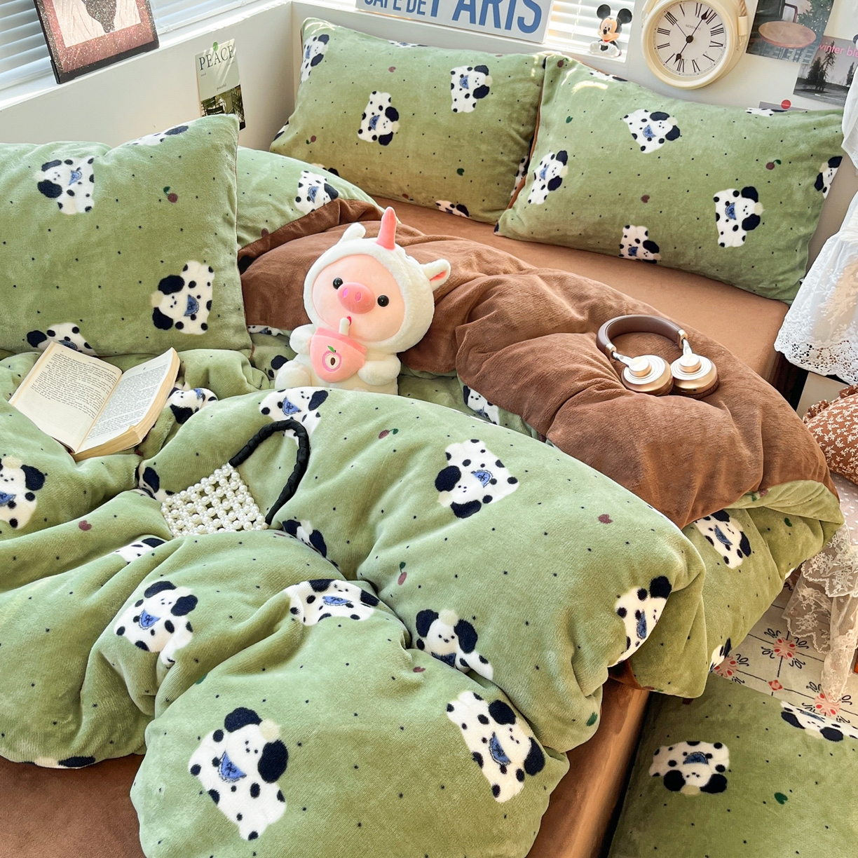 91家纺网 家纺一手货源 找家纺 优承佳生活馆 2025新款加厚亲肤保暖可爱清新系列牛奶绒四件套单被套系列（有买家秀） 斑点狗狗