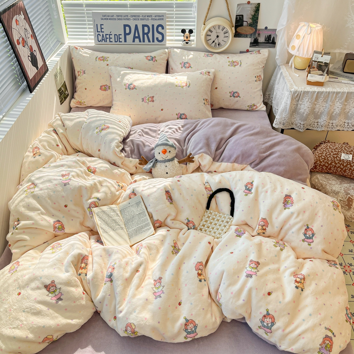 91家纺网 家纺一手货源 找家纺 优承佳生活馆 2025新款加厚亲肤保暖可爱清新系列牛奶绒四件套单被套系列（有买家秀） 百变女孩