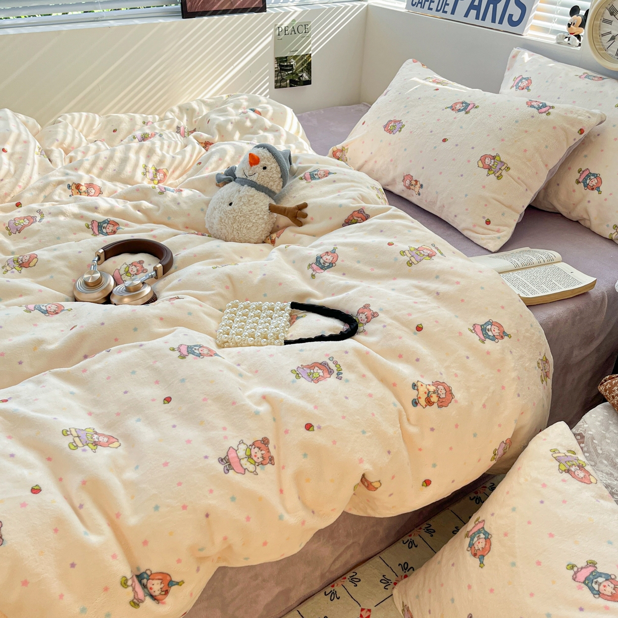 91家纺网 家纺一手货源 找家纺 优承佳生活馆 2025新款加厚亲肤保暖可爱清新系列牛奶绒四件套单被套系列（有买家秀） 百变女孩