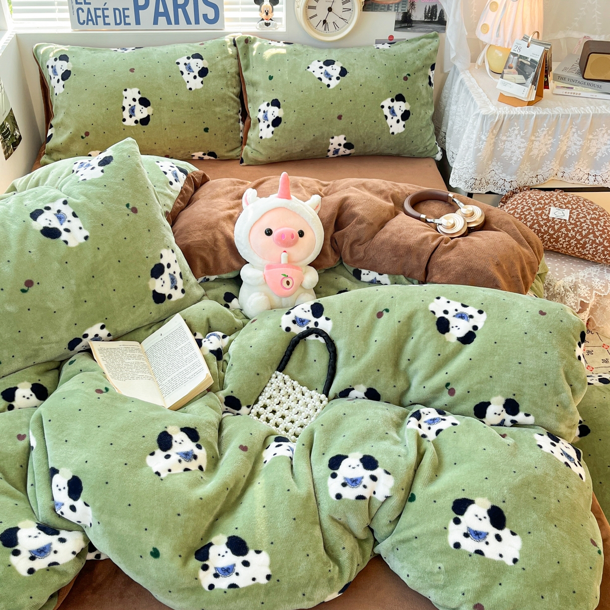 91家纺网 家纺一手货源 找家纺 优承佳生活馆 2025新款加厚亲肤保暖可爱清新系列牛奶绒四件套单被套系列（有买家秀） 斑点狗狗