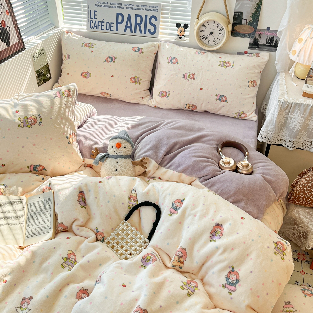 91家纺网 家纺一手货源 找家纺 优承佳生活馆 2025新款加厚亲肤保暖可爱清新系列牛奶绒四件套单被套系列（有买家秀） 百变女孩