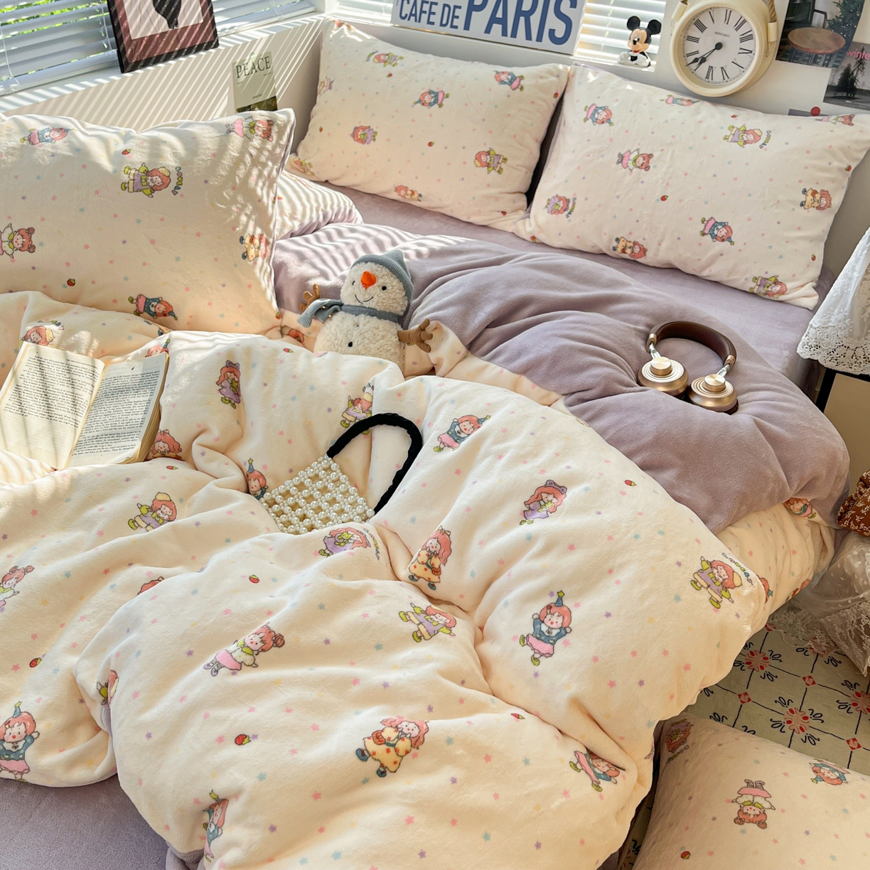 91家纺网 家纺一手货源 找家纺 优承佳生活馆 2025新款加厚亲肤保暖可爱清新系列牛奶绒四件套单被套系列（有买家秀） 百变女孩