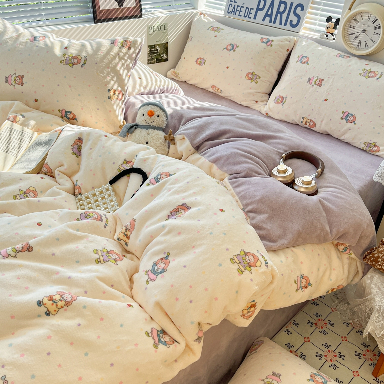 优承佳生活馆 2025新款加厚亲肤保暖可爱清新系列牛奶绒四件套单被套系列（有买家秀） 百变女孩