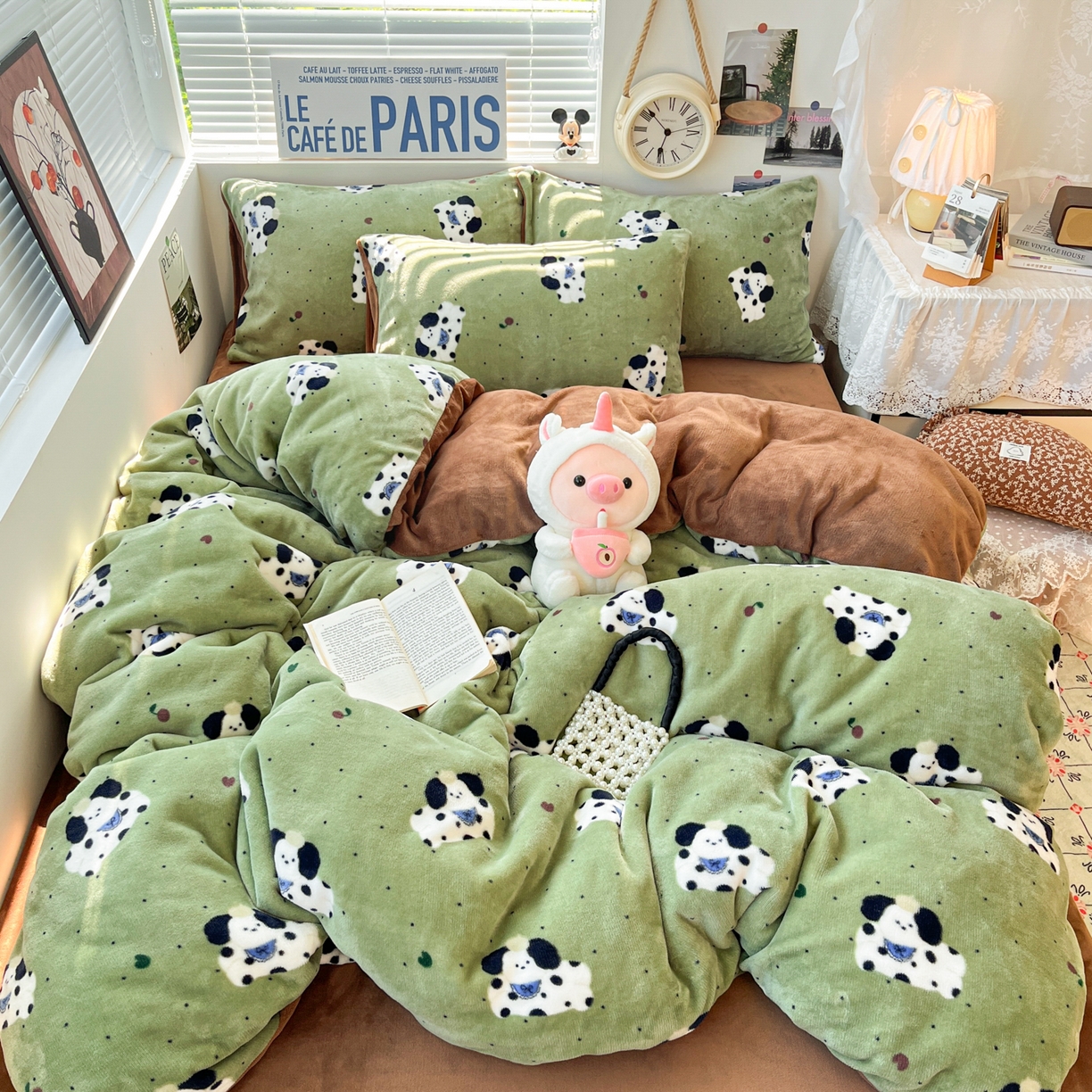 91家纺网 家纺一手货源 找家纺 优承佳生活馆 2025新款加厚亲肤保暖可爱清新系列牛奶绒四件套单被套系列（有买家秀） 斑点狗狗